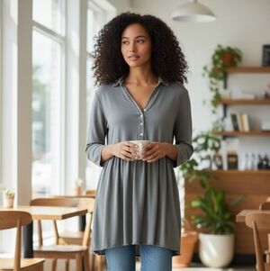 XS Diverse Gray Button-Front Tunic